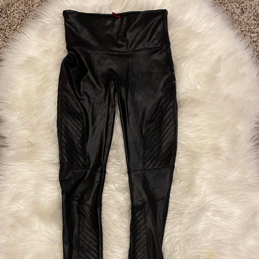 SPANX Black Faux Leather Moto Leggings